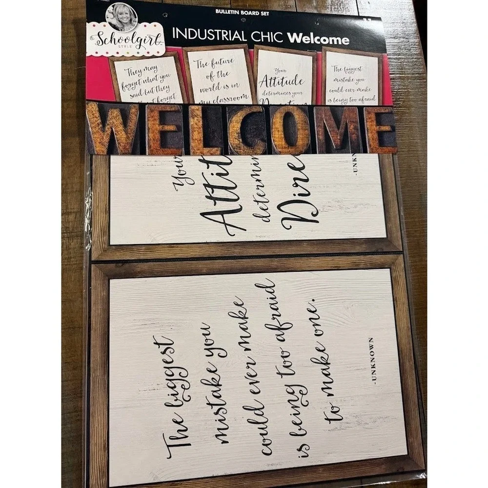 Schoolgirl Style Industrial Chic Welcome Bulletin Board Set 11pc CD-110401 NEW